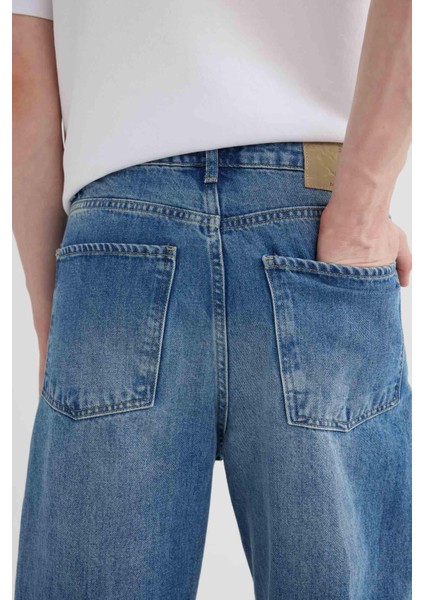 %100 Pamuk Baggy Fit Geniş Kalıp Normal Bel Geniş Paça Jean Pantolon B5783AX24SP