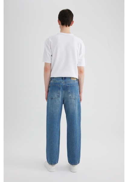 %100 Pamuk Baggy Fit Geniş Kalıp Normal Bel Geniş Paça Jean Pantolon B5783AX24SP