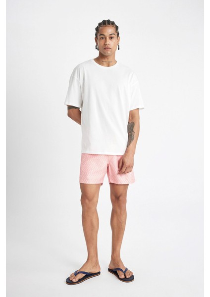 Desenli File Astarlı Kısa Boy Deniz Şortu B7442AX24HS