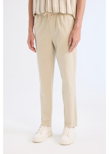 %100 Pamuk Keten Görünümlü Yazlık Jogger Pantolon Dar Paça Beli Bağcıklı Lastikli Cepli Z6475AZ25SP fırsatları