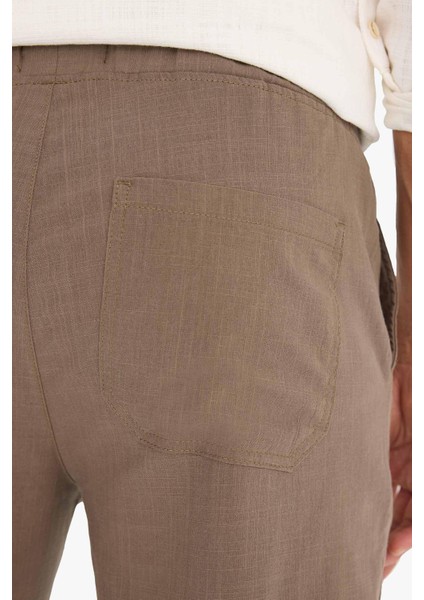 %100 Pamuk Keten Görünümlü Yazlık Jogger Pantolon Dar Paça Beli Bağcıklı Lastikli Cepli Z6475AZ25SP