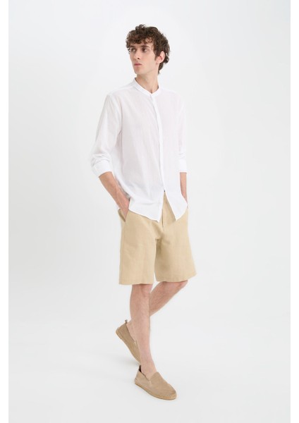 %100 Keten Regular Fit Yazlık Bermuda Şort modelleri