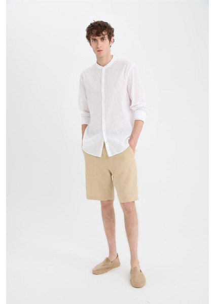%100 Keten Regular Fit Yazlık Bermuda Şort fırsatları