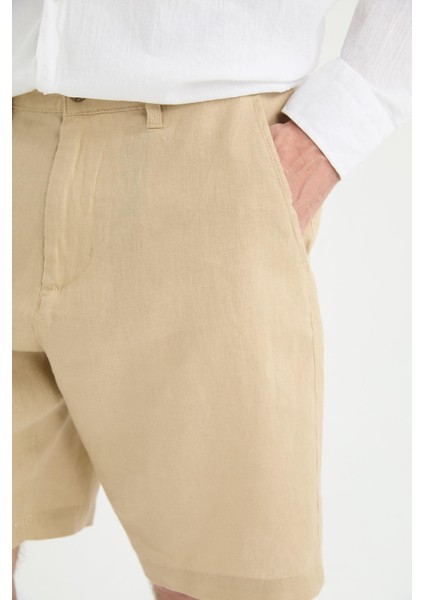 %100 Keten Regular Fit Yazlık Bermuda Şort