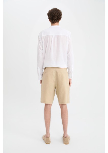 %100 Keten Regular Fit Yazlık Bermuda Şort
