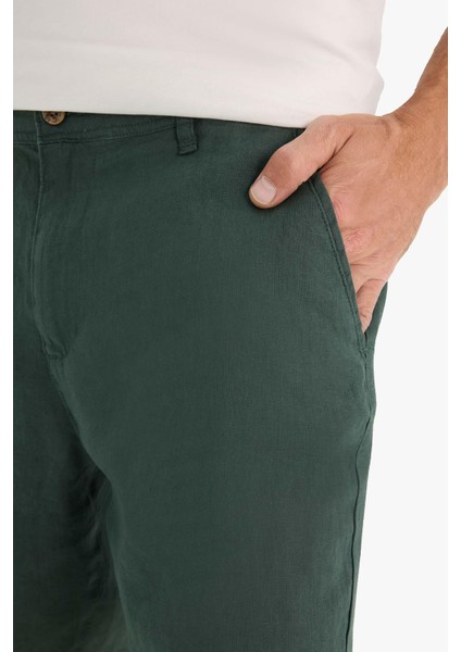 %100 Keten Regular Fit Yazlık Bermuda Şort