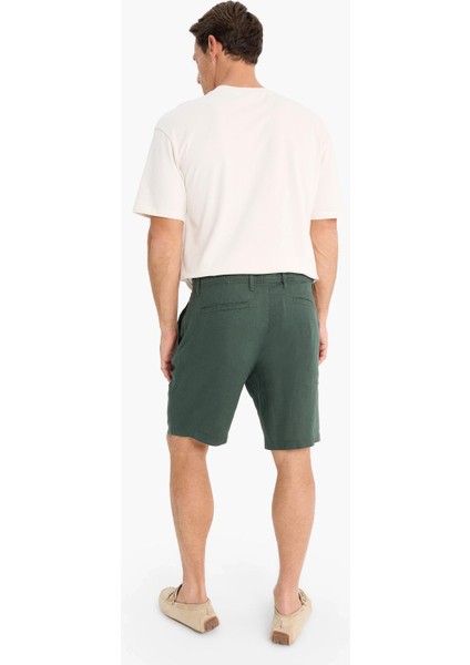 %100 Keten Regular Fit Yazlık Bermuda Şort