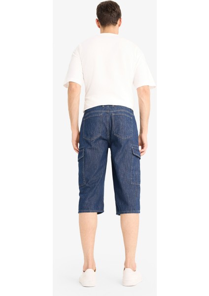 %100 Pamuk Hafif Kumaş Regular Fit Jean Uzun Bermuda Şort F4222AX25SM