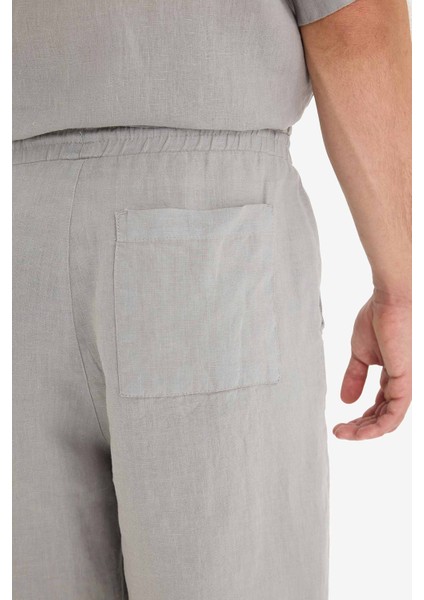 %100 Keten Relax Fit Bermuda Şort F4599AX25HS