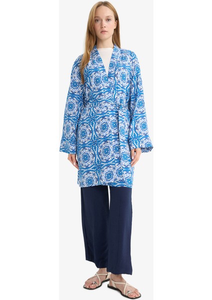 Relax Fit Bisiklet Yaka Desenli Viskon Kimono E7262AX25SM fiyatları