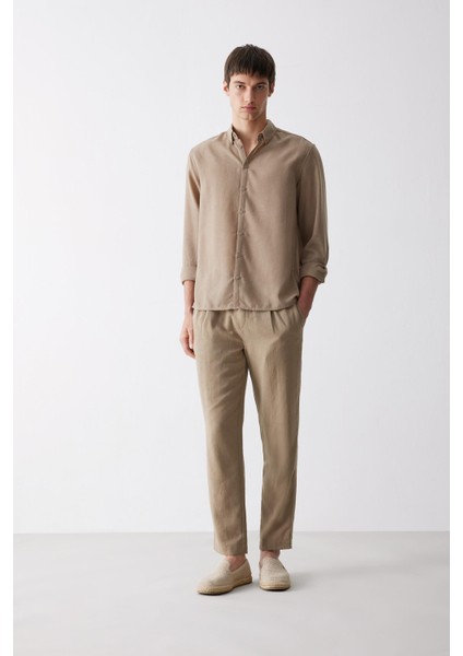 Relax Fit Rahat Kesim Kısa Paça Keten Görünümlü Yazlık Kumaş Pantolon E4790AX25SM