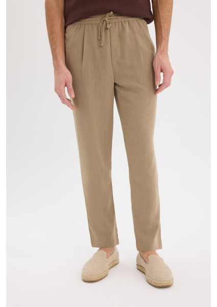 Relax Fit Rahat Kesim Kısa Paça Keten Görünümlü Yazlık Kumaş Pantolon E4790AX25SM fırsatları