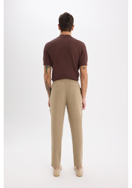 Relax Fit Rahat Kesim Kısa Paça Keten Görünümlü Yazlık Kumaş Pantolon E4790AX25SM