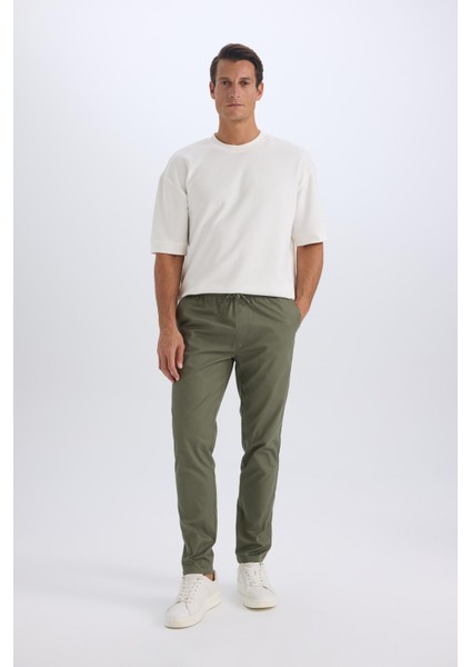 %100 Pamuk Yazlık Jogger Chino Pantolon Beli Bağcıklı Cepli Düz Paça Z9933AZ25SP