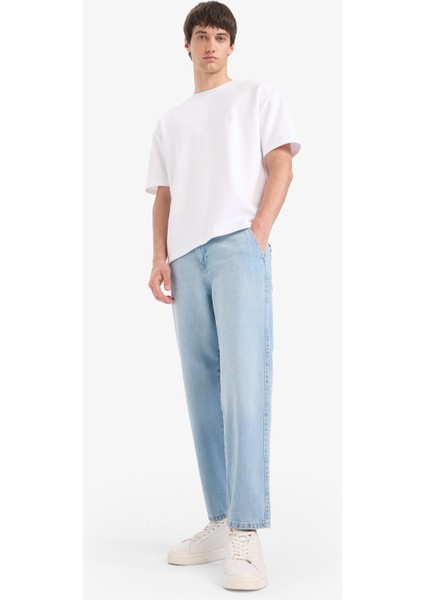 %100 Pamuk Relax Fit Geniş Paça Jean Kar Yıkamalı Pantolon E1376AX25SM modelleri