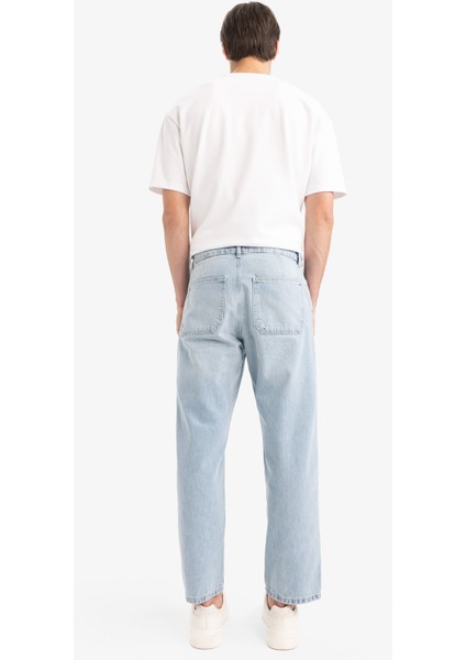 %100 Pamuk Relax Fit Geniş Paça Jean Kar Yıkamalı Pantolon E1376AX25SM