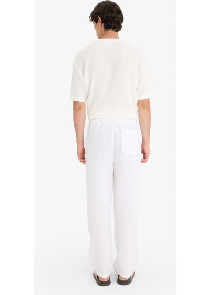 %100 Keten Relax Fit Üç Cepli Geniş Paça Pantolon F4601AX25HS
