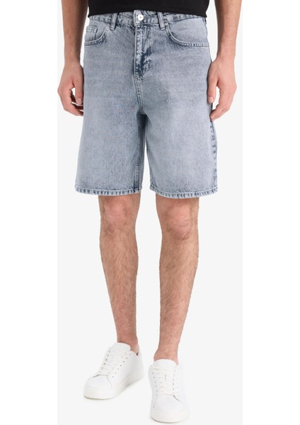 %100 Pamuk Straight Fit Jean Bermuda Şort F5540AX25SM