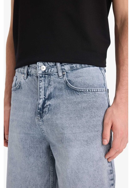 %100 Pamuk Straight Fit Jean Bermuda Şort F5540AX25SM