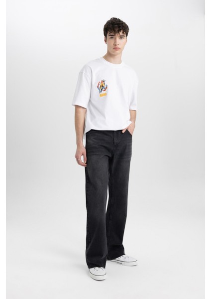 %100 Pamuk Flayer Fit Bol Kalıp Normal Bel Geniş Paça Siyah Jean Pantolon B8325AX24SM fırsatları