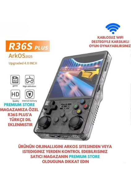 R36S Plus Oyun Konsolu El Atarisi Orjinal Arkos Işletim Sistemi 128 GB Hafıza 21000 Oyun 4ınch Ekran