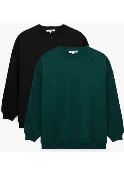 Uzun Kollu Bisiklet Yaka Oversize Pamuklu 2'li Sweatshirt Seti