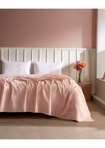 Mathilda Tek Kişilik %100 Pamuk Karde Düz Pike Takımı - Pudra