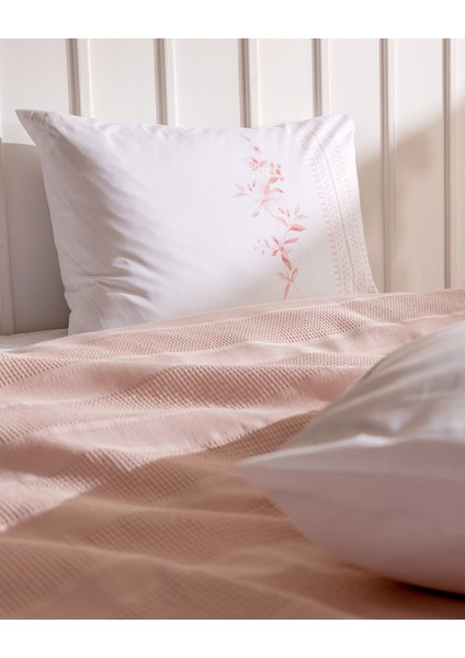 Mathilda Tek Kişilik %100 Pamuk Karde Düz Pike Takımı - Pudra