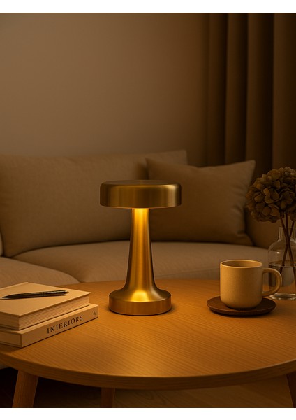 Gold Dokunmatik Şarjlı Masa Lambası USB Giriş 3 Işık Modu Ayarlanabilir Işık Şiddeti Gece Lambası
