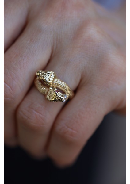 14 Ayar Altın Çift Başlı Yılan Yüzük