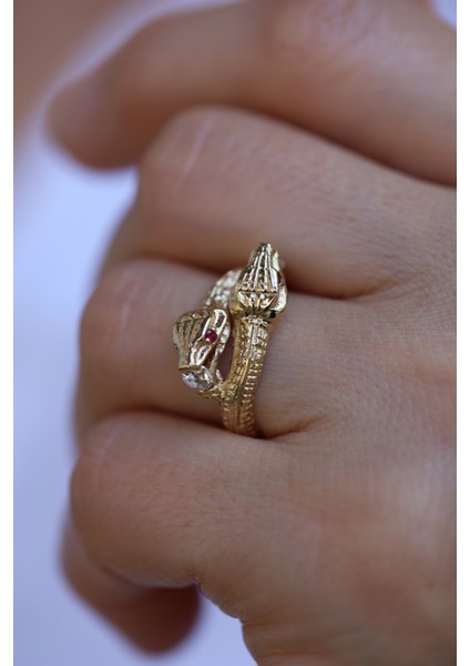 14 Ayar Altın Çift Başlı Yılan Yüzük modelleri