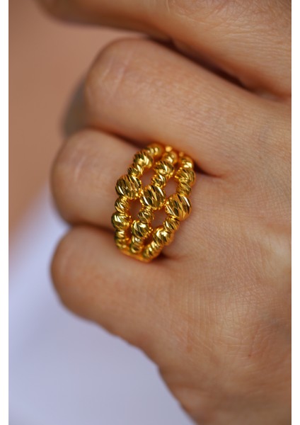 14 Ayar Altın Cimarlı Üçlü Dorika Yüzük fırsatları