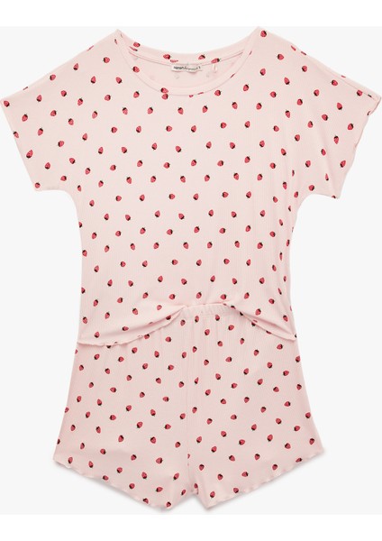 Rahat Kalıp Kısa Kollu Kiraz Baskılı Şortlu Pijama Takımı fırsatları