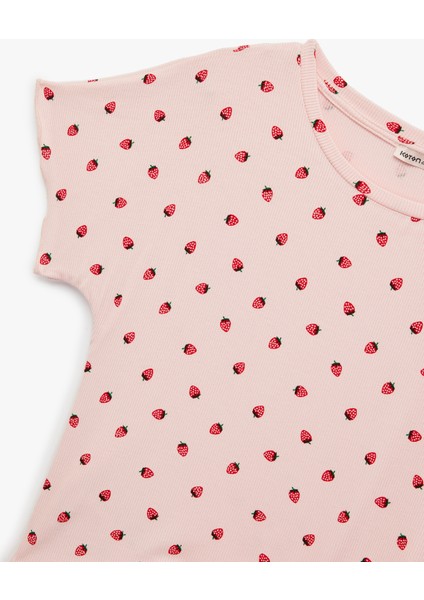 Rahat Kalıp Kısa Kollu Kiraz Baskılı Şortlu Pijama Takımı