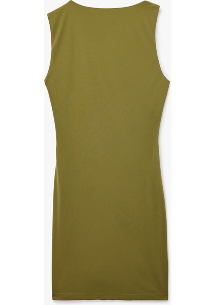 Asimetrik Yaka Metal Aksesuarlı Kolsuz Drapeli Bodycon Mini Abiye Elbise fiyatları