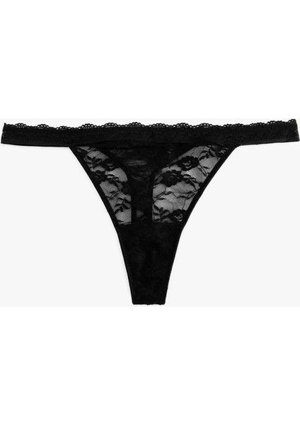 Transparan Rahat Kalıp Dantelli String Külot