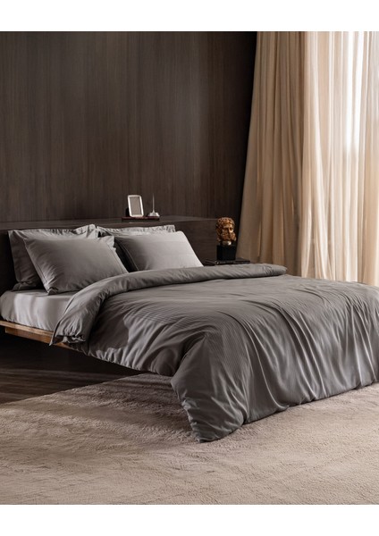 Reveire King Size Pamuklu Bambu Armürlü Nevresim Takımı - Gri