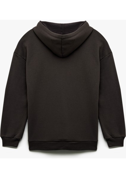 Şardonlu Uzun Kollu Kapüşonlu Baskılı Oversize Sweatshirt fiyatları