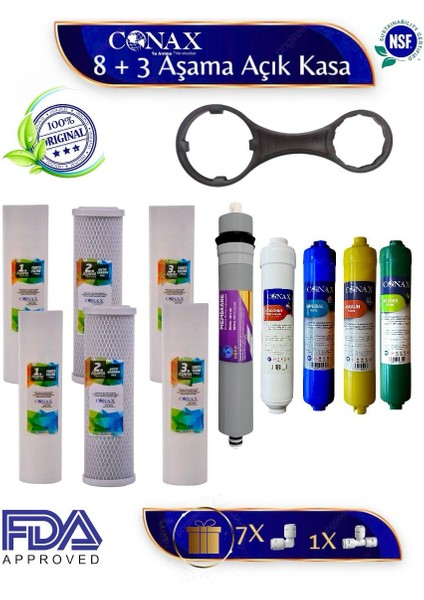 Tüm Açık Kasalar Için Filtre Seti 1.5 Yıllık (Orjinal Yeni Seri) 8+3 Aşamalı, Anahtar Hediyeli Su Arıtma Filtresi