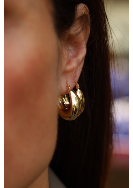 14 Ayar Altın Kalın Bombeli Yarım Halka Küpe