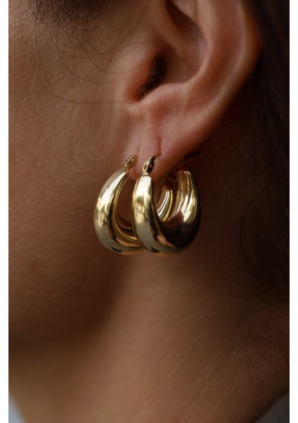 14 Ayar Altın Kalın Bombeli Yarım Halka Küpe modelleri