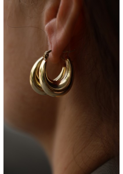 14 Ayar Altın Kalın Bombeli Yarım Halka Küpe indirimleri