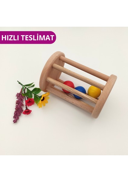 Montessori Silindir Çıngırak, 3-12 Ay Bebekler Için Ahşap El Yapımı Oyuncak, Duyusal ve Motor Gelişim