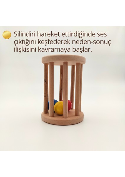 Montessori Silindir Çıngırak, 3-12 Ay Bebekler Için Ahşap El Yapımı Oyuncak, Duyusal ve Motor Gelişim