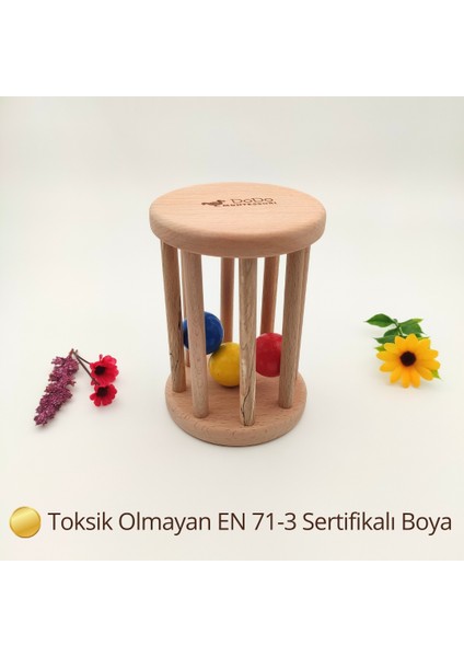 Montessori Silindir Çıngırak, 3-12 Ay Bebekler Için Ahşap El Yapımı Oyuncak, Duyusal ve Motor Gelişim