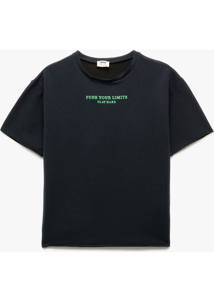 Bisiklet Yaka Baskılı Kısa Kollu Sweatshirt