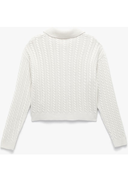 Regular Fit Uzun Kollu Düğmeli Saç Örgü Polo Yaka Kazak fiyatları