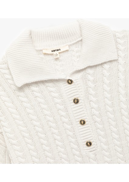 Regular Fit Uzun Kollu Düğmeli Saç Örgü Polo Yaka Kazak modelleri