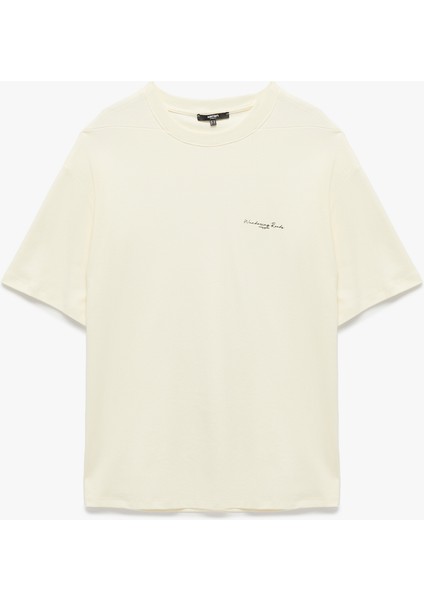 Pamuklu Kısa Kollu Bisiklet Yaka Oversize Baskılı Tişört