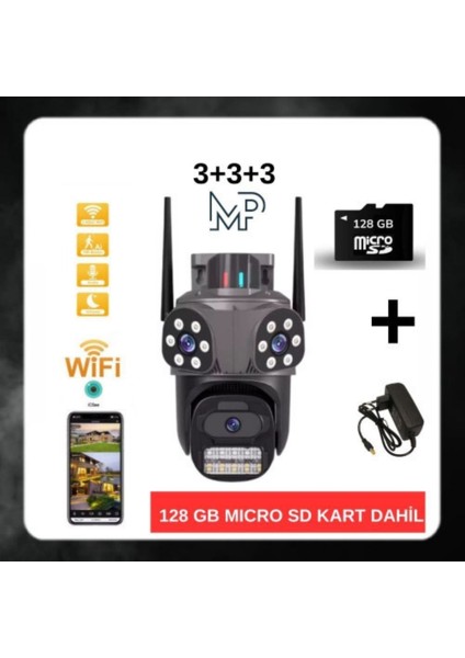 Ptz Dış Mekan Çift Kameralı Gece Görüşlü Full Hd Ip Akıllı Güvenlik Kamerası 128 GB Micro Sd Kart Dahil BB-17238